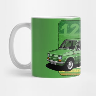 The small cute car wuth the famous caravan Mug